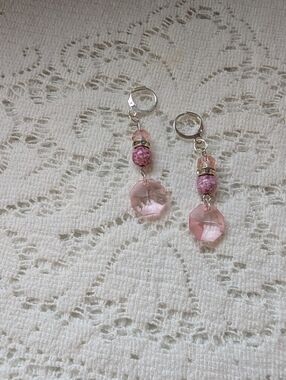 Handcrafted Pink Crystal Drop Silver Plated Leverbacks Earrings